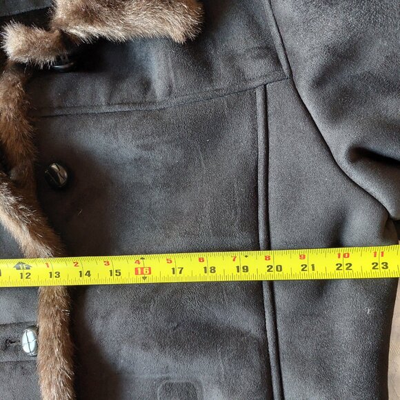 UTEX Black Ultrasuede Brown Faux Fur Trim Coat Women's Xlarge - Picture 7 of 12